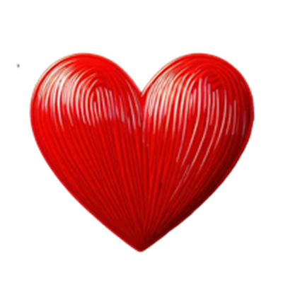Et stort, rød hjerte lavet af striber, der giver et 3D-udseende.