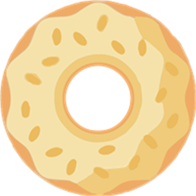 En farverig illustration af en donut med sesamfrø på toppen.