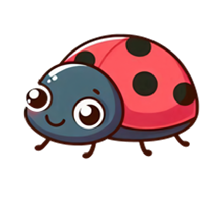 En farverig og venlig marihøne med rødt skjold og sorte prikker.