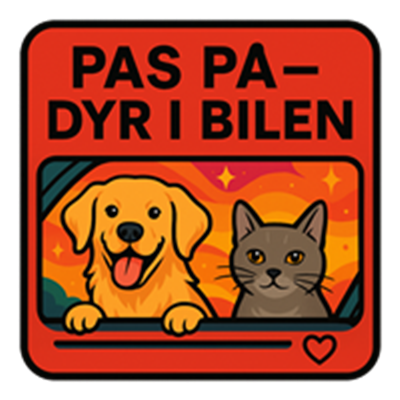 Illustration af en hund og en kat, der kigger ud af vinduet i en bil.