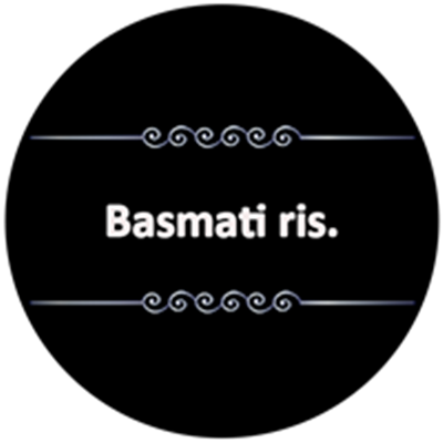 Et billede med teksten Basmati ris præsenteret på en stilfuld baggrund.