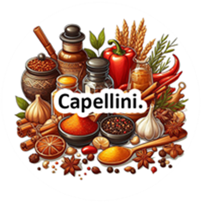 Et farverigt arrangement af krydderier, urter og ingredienser til madlavning.