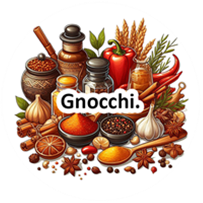 Et farverigt udvalg af krydderier, ingredienser og gnocchi, der inspirerer til madlavning.