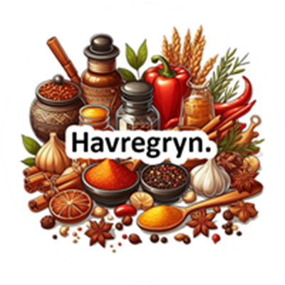 Et farverigt udvalg af krydderier, havregryn og ingredienser til madlavning.