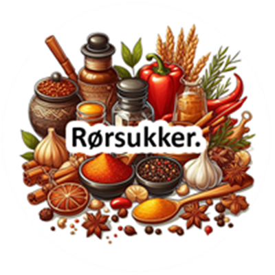 Et farverigt arrangement af krydderier, urter og rørsukker, der fremhæver madlavningens kunst.