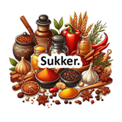 Et farverigt udvalg af krydderier, urter og ingredienser til madlavning.