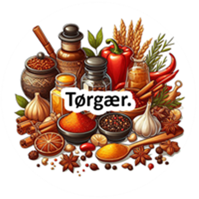 En farverig samling af krydderier, urter og ingredienser til madlavning.