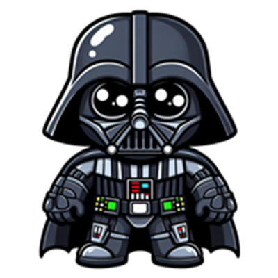 En sød og tegneserieagtig version af Darth Vader, iført sin ikoniske rustning.