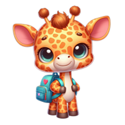 En farverig og nuttet giraff med store øjne og en rygsæk, klar til eventyr.