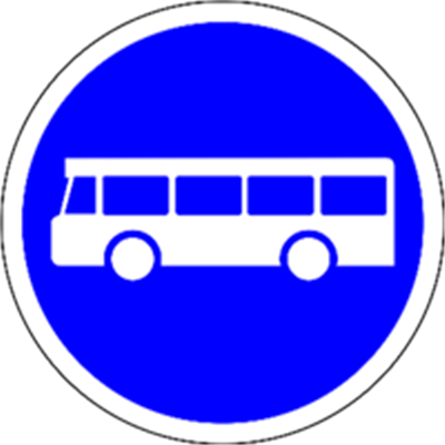 Et blåt skilt med en hvid bus, der indikerer en busstop.