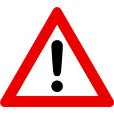 Et rødt advarselssignal med et stort udråbstegn i midten.