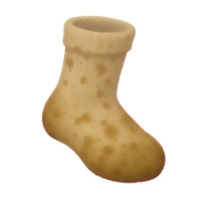 En sok med en pletet, gulbrun overflade, der giver et slidt indtryk.