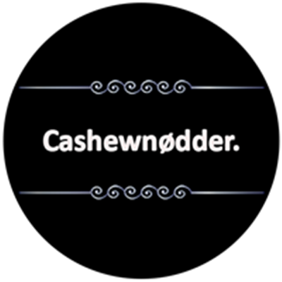 En enkel og stilren illustration af cashew nødder med en elegant typografi.