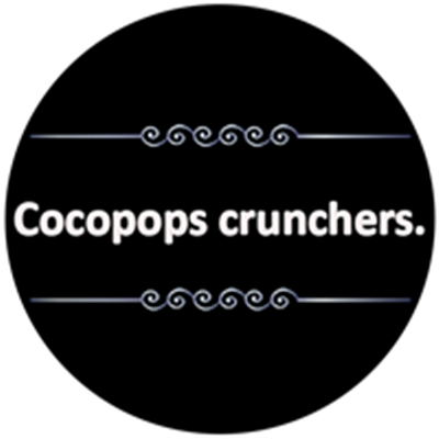 Billedet viser teksten Cocopops crunchers på en sort baggrund.
