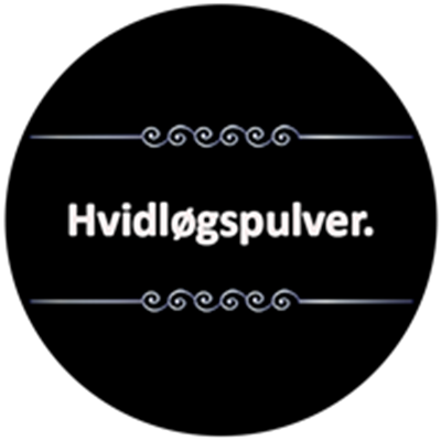 Billedet viser teksten Hvidløgspulver på en sort baggrund med dekorative elementer.