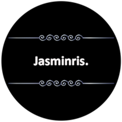 Billedet viser teksten Jasminris på en sort baggrund med dekorative elementer.