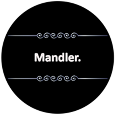 Billedet viser teksten Mandler. i en enkel og stilfuld skrifttype på sort baggrund.