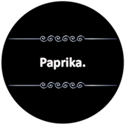 Et minimalistisk design med teksten Paprika på en sort baggrund.
