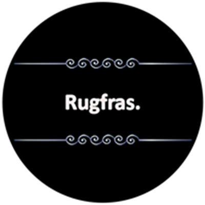 En stilfuld og simpel grafik med teksten Rugfras præsenteret på en sort baggrund.