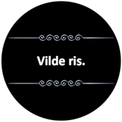 Billedet viser teksten Vilde ris på en sort baggrund med dekorative elementer.