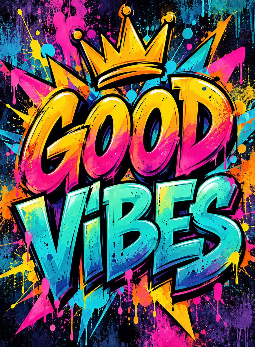 Good Vibes graffiti-plakat med krone – forhåndsvisning af plakat