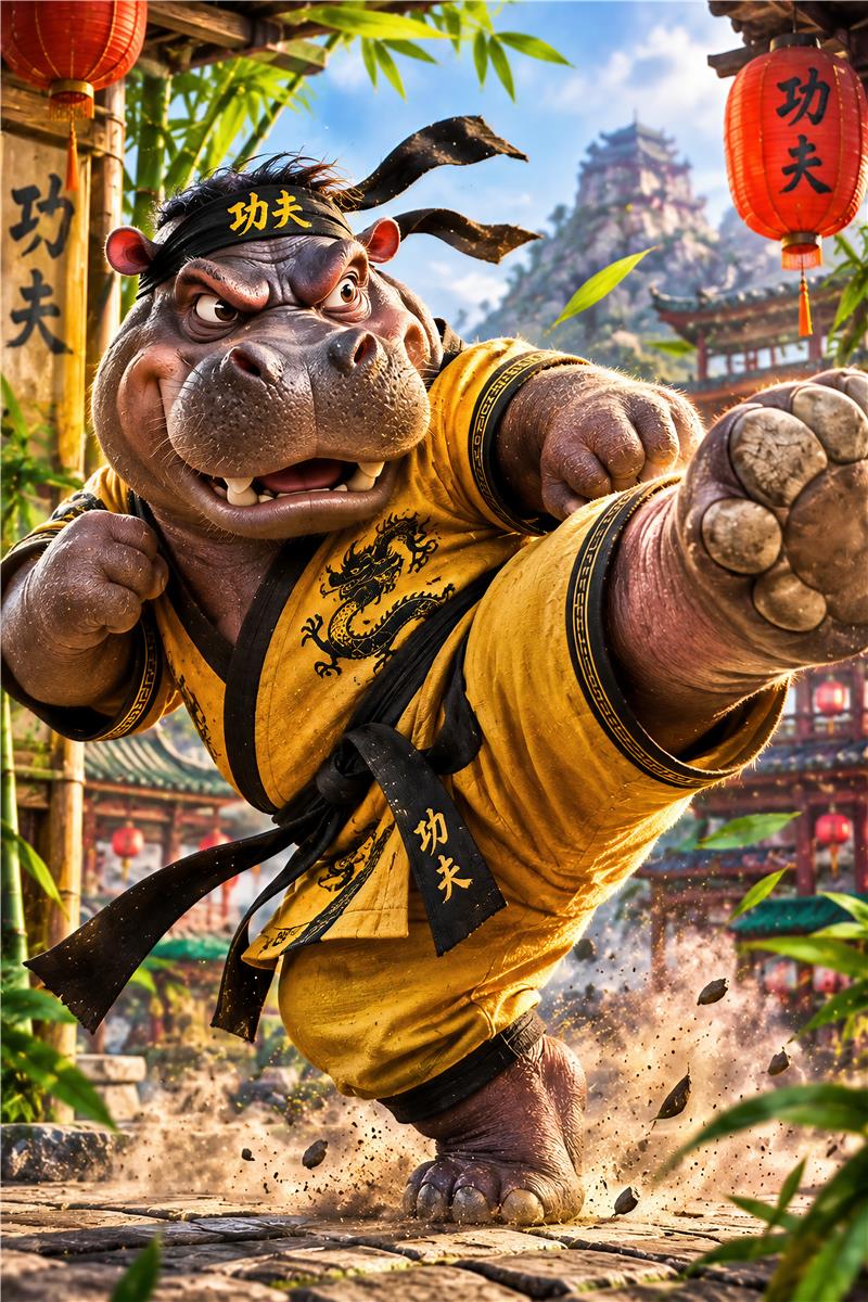 Kung fu-flodhest i aktion – forhåndsvisning af plakat