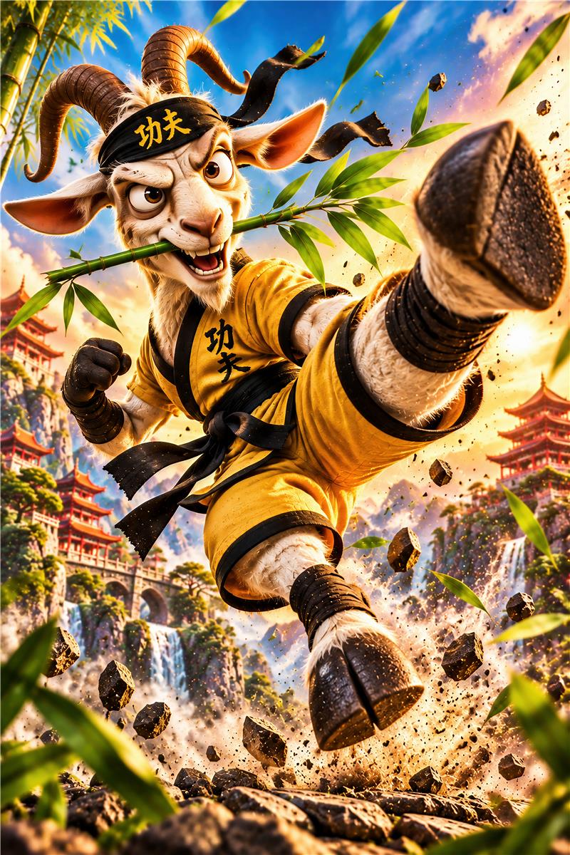 Kung fu-ged i dramatisk asiatisk landskab – forhåndsvisning af plakat