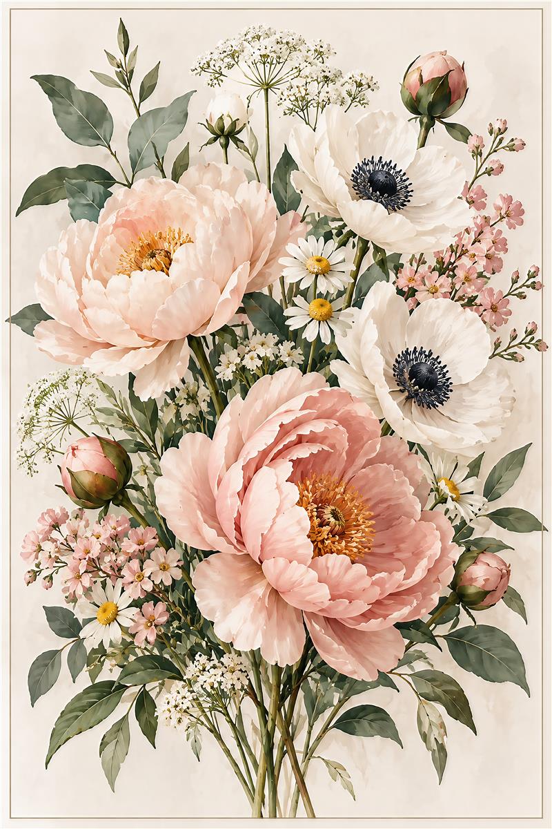 Blomsterbuket med pæoner og anemoner – forhåndsvisning af plakat