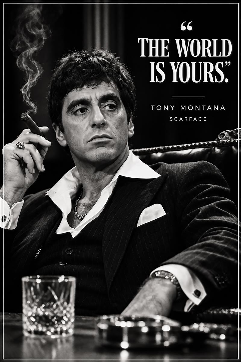 Tony Montana – The World Is Yours sort-hvid filmplakat – forhåndsvisning af plakat