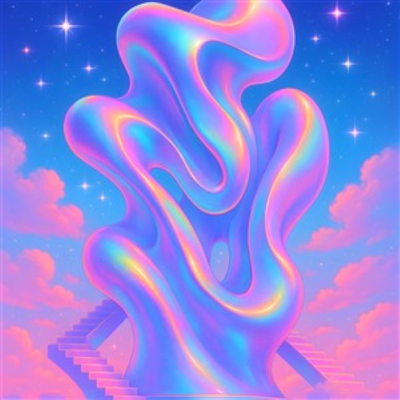 Surrealistisk Drøm i Pastelfarver - Dyk ned i en verden af drømmende bølger og glitrende farver. Dette surrealistiske kunstværk bringer magi til dit rum med sine pastelformer mod en stjerneklar himmel.