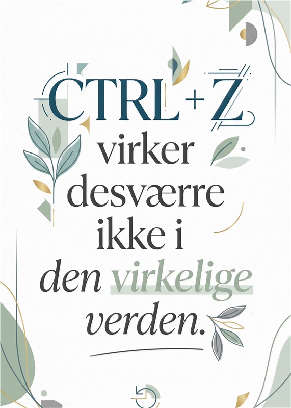 CTRL+Z: Den Virkelige Verden Uden Fortrydelse - Oplev vores inspirerende plakat, der minder os om, at livets beslutninger ikke kan fortrydes. Med en moderne og minimalistisk æstetik, vil den passe perfekt ind i enhver stue eller kontor. En påmindelse om at tage handling og omfavne virkeligheden!