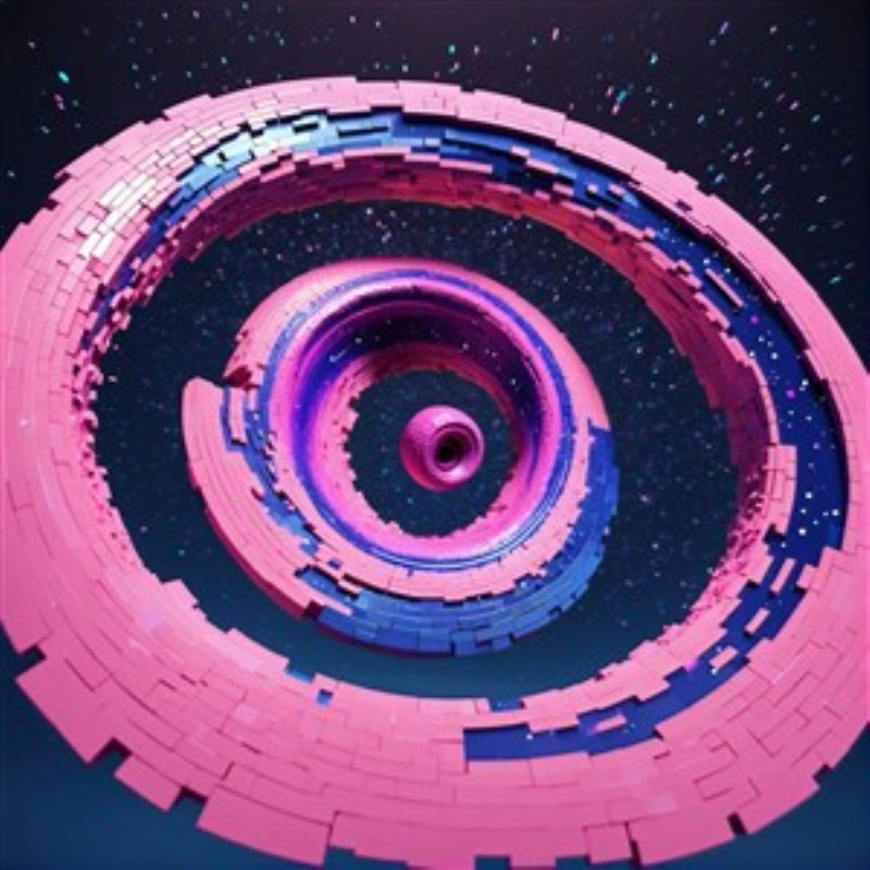 Farverig 3D Spiral Kunstværk - Oplev en betagende 3D-spiral lavet af farverige blokke, der skaber en hypnotisk dybdeeffekt. Dette kunstværk tilføjer liv og dynamik til ethvert rum, og vækker opmærksomhed hos beskueren.
