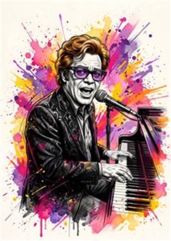 Musikalsk Ekspression: Pianistens Passion - Oplev den rytmiske magi i denne farverige illustration af en passioneret pianist. Den sprudlende baggrund af lyse nuancer fremhæver hans energi og dedikation, perfekt til at tilføre liv og begejstring til dit rum.