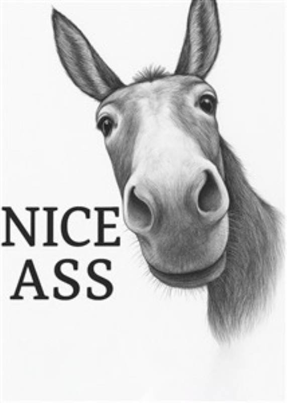 Sjov hestetegning med humoristisk vri - Denne unikke hestetegning tilføjer et humoristisk præg til dit hjem. Med sit charmerende design og sjove tekst er den perfekt til at skabe smil og begejstring i ethvert rum.