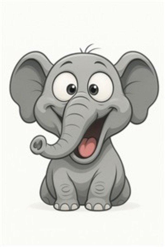 Sjov og Venlig Elefant med Store Ører - Denne søde og glad elefant bringer liv og glæde til ethvert rum. Med sit store smil og udtryksfulde øjne er den perfekt til at skabe en varm atmosfære i dit hjem.