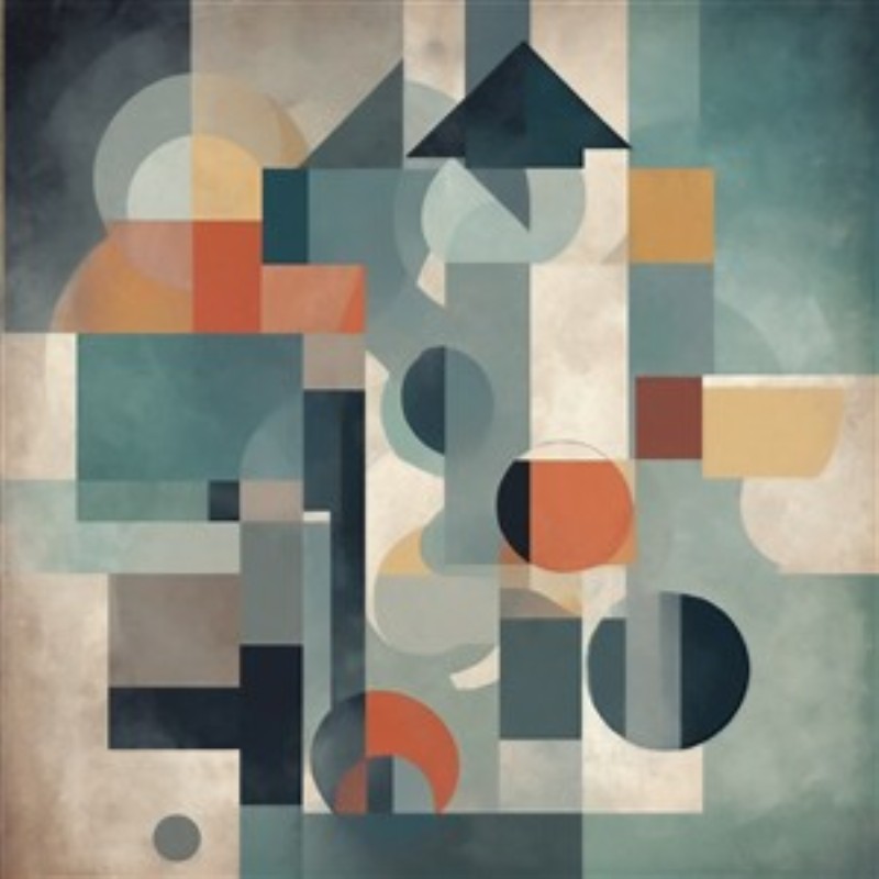 Moderne Geometrisk Abstraktion - Oplev denne fængslende geometriske komposition, der forener bløde nuancer af blå, orange og beige. Det moderne design tilfører et unikt touch til ethvert rum og skaber en harmonisk atmosfære.