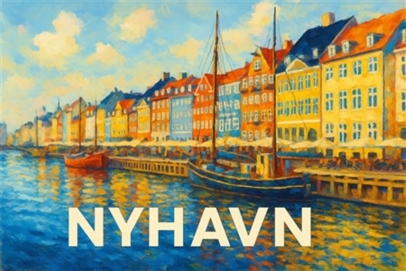 Farverigt Nyhavn – Københavns Perle - Oplev skønheden i Nyhavn med dette farverige maleri, som indfanger byens livlige ånd og charmerende bygninger. Det strålende lys og de så mange nuancer bringer en glæde ind i ethvert rum.