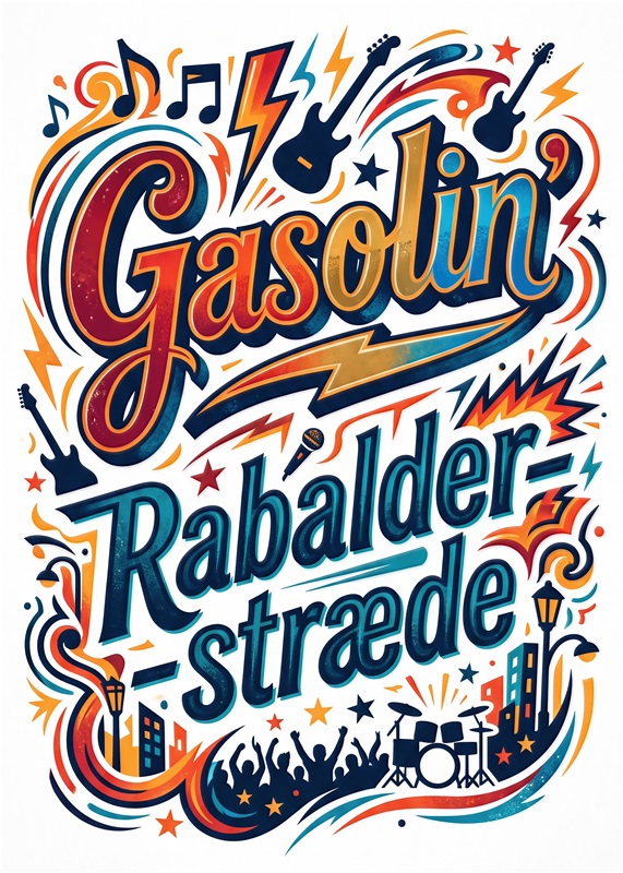 Energi fra Gasolin' på Rabalderstræde - Bring musikkens liv og glød ind i dit hjem med denne fantastiske plakat, der hylder den ikoniske gruppe Gasolin'. Med farverige detaljer og et festligt design vil denne plakat være det perfekte samtaleemne i ethvert rum.