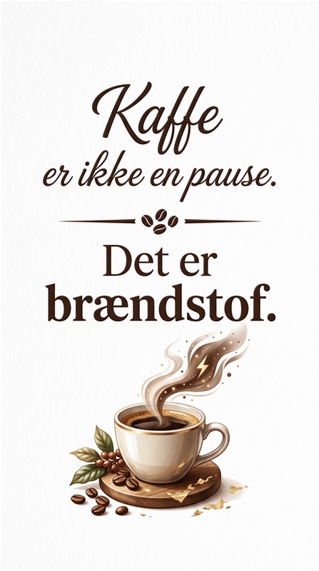 Kaffe: Din Energi og Inspiration i Hverdagen - Uanset om du arbejder hjemme eller på kontoret, minder denne stilfulde plakat dig om den uundgåelige kraft i din daglige kop kaffe. Perfekt til at tilføje personlighed og inspiration til dit rum.