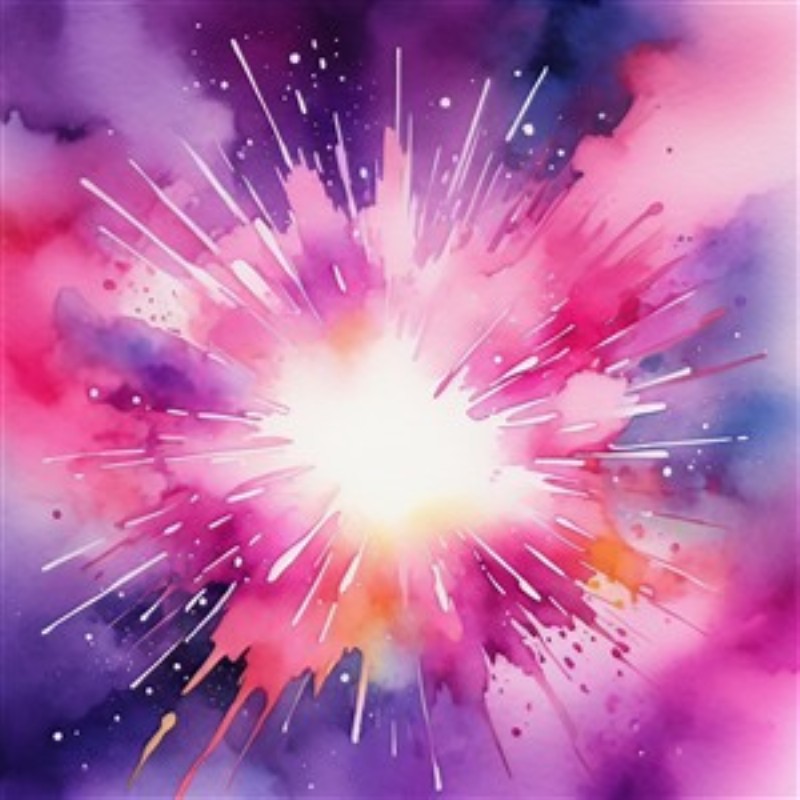 Farveeksplosion i Vandfarvekunst - Oplev en fascinerende farveeksplosion, der bringer liv og dynamik til dit rum. Med nuancer af pink, lilla og orange skaber denne abstrakte vandfarveillustration en inspirerende atmosfære, perfekt til enhver væg.