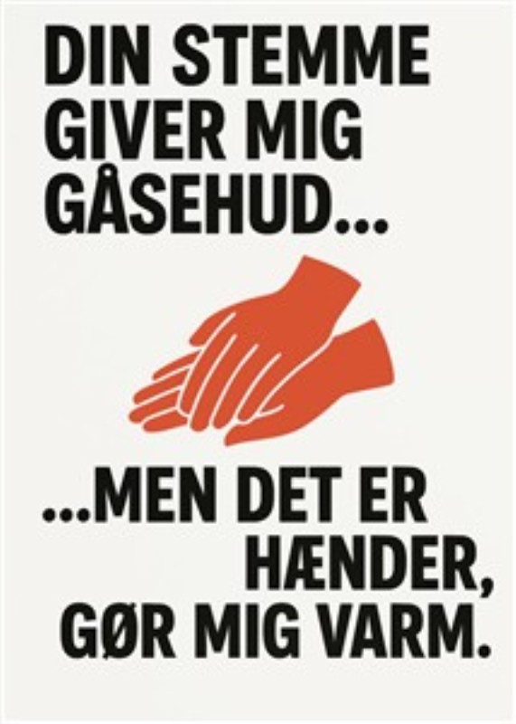 Varmende hænder og stemmer - Dette grafiske kunstværk fanger essensen af varme og nærhed gennem en simpel, men stærk besked. Perfekt til at skabe en stemningsfuld atmosfære i dit hjem.