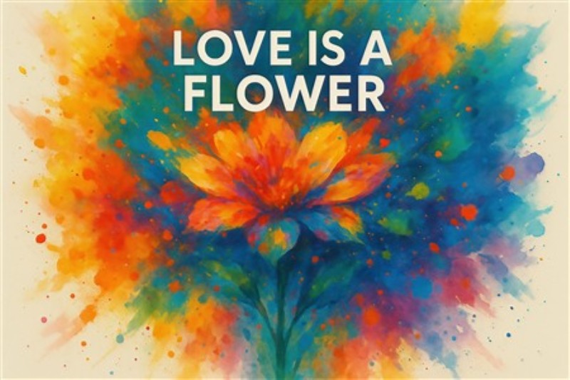 Kærlighedens Farvestrålende Blomst - Opdag skønheden i kærlighed med dette sprudlende maleri, der kombinerer livlige farver og en inspirerende besked. Dette kunstværk bringer glæde og varme til ethvert rum, perfekt til at løfte humøret.