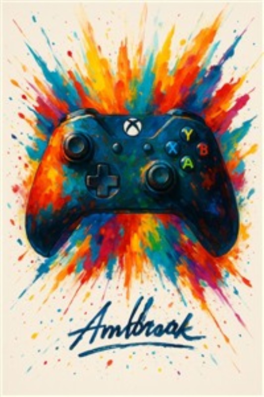 Farverig Gaming Controller Kunst til Gamerens Værelse - Oplev en dynamisk fusion af farver med denne fantastiske illustration af en spilkonsol controller. Den livlige kunst er perfekt til ethvert gaming værelse og tilføjer en festlig atmosfære for enhver spiller.