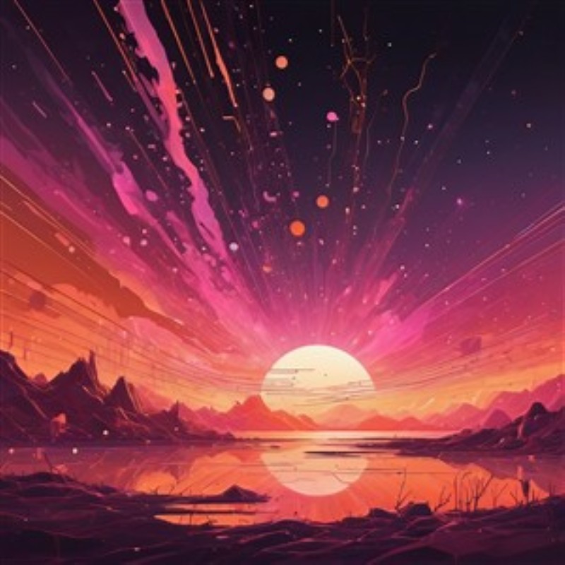 Magisk solopgangsdrøm - Oplev den magiske stemning i denne surrealistiske illustration af en solopgang, hvor intense farver og stråler lyser nattehimlen op. Perfekt til at skabe ro og inspiration i dit hjem.