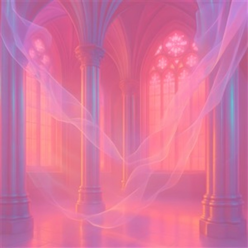 Surreal Katedral med Rosa Drømme - Træd ind i en drømmende katedral, hvor bløde, farvede lys skaber en magisk atmosfære. Denne surrealistiske kunstværk indbyder til refleksion og ro, perfekt til at bringe skønhed og mystik ind i dit hjem.