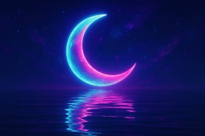 Neon Måneskins Drøm - Oplev den drømmende skønhed i dette neondesign, hvor en farverig måne svæver majestætisk over det stille hav. Stjernerne funkler i baggrunden og skaber en beroligende atmosfære, perfekt til at forvandle dit hjem til et sted med magi.