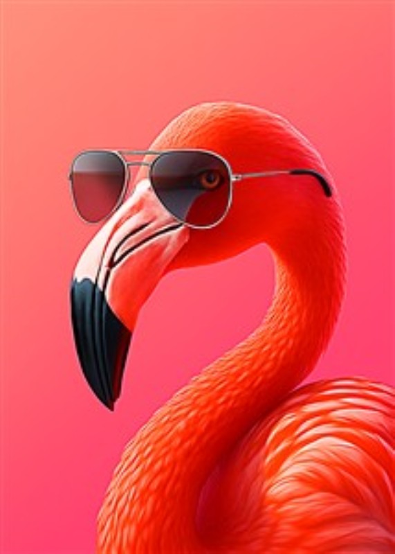 Trendy Flamingo med Stilfulde Solbriller - Oplev det iøjnefaldende motiv af en flamingo iført solbriller, der tilføjer liv og farve til ethvert rum. Den gradient baggrund giver en moderne og frisk vibe, perfekt til at skabe en sjov atmosfære.
