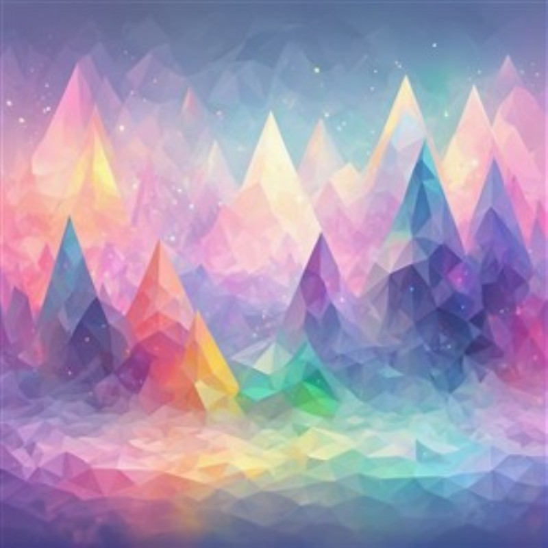 Drømmende Geometriske Bjerge i Pastelfarver - Oplev en verden af farver med dette abstrakte kunstværk, hvor geometriske bjerge blander sig med bløde pasteltoner. Perfekt til at skabe en rolig og inspirerende atmosfære i dit hjem.