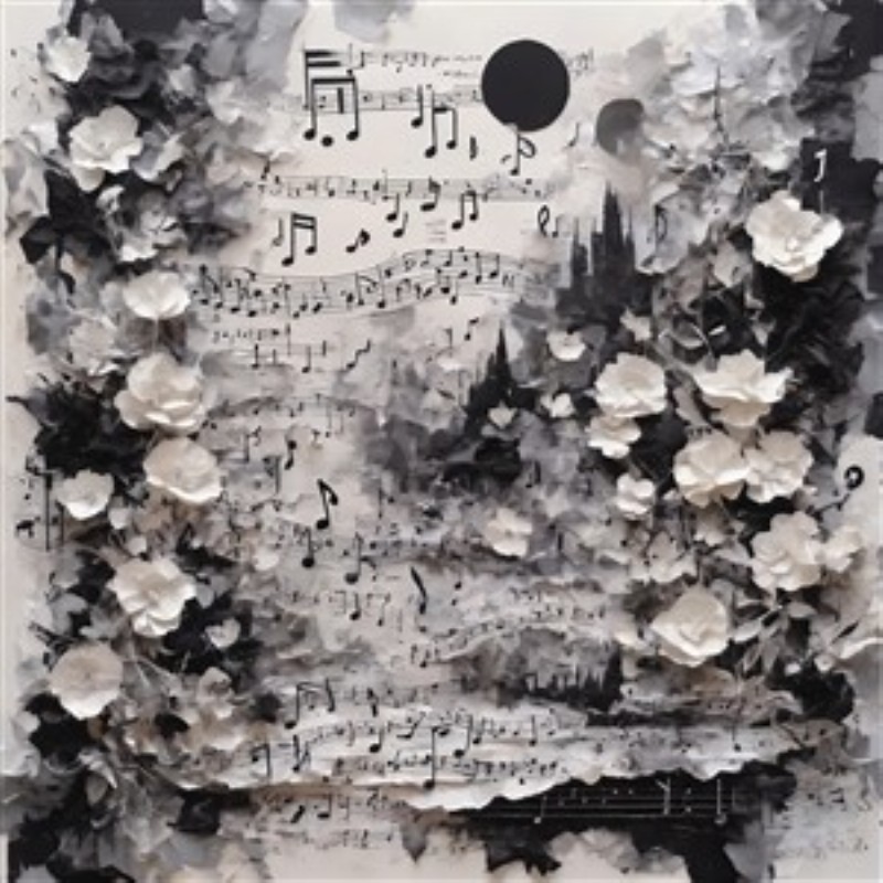 Musikalsk Blomsterdrøm i Sort og Hvid - Dette kunstværk forener det melodiske med blomsterne i en dragende sort-hvid komposition. Et perfekt valg for at tilføje en elegant og harmonisk atmosfære til dit hjem.