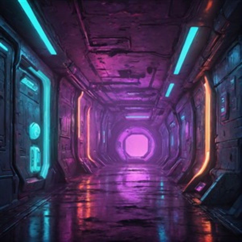 Neonbelyst Fremtidig Korridor - Træd ind i en hypnotiserende futuristisk verden med denne neonbelyste korridor. De farverige lys og den sci-fi-inspirerede atmosfære gør dette motiv til en perfekt samtalepunkt i dit hjem.